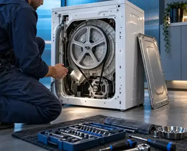 Çamaşır makinesinin arka bölümünde motor ve kayış kontrolü